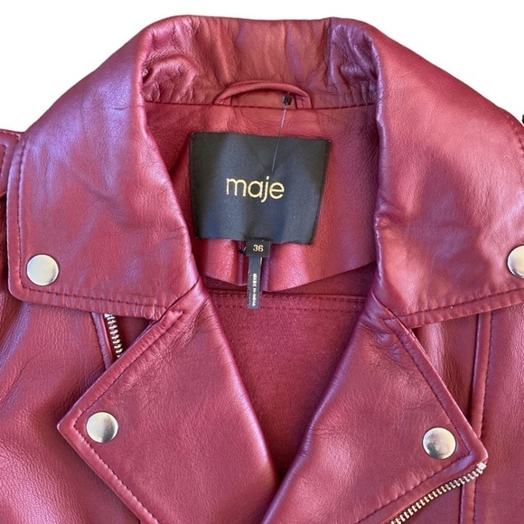 Maje Lamb Leather Bordeaux Basilta Moto Jacket NWOT in Burgundy - Picture 10 of 15